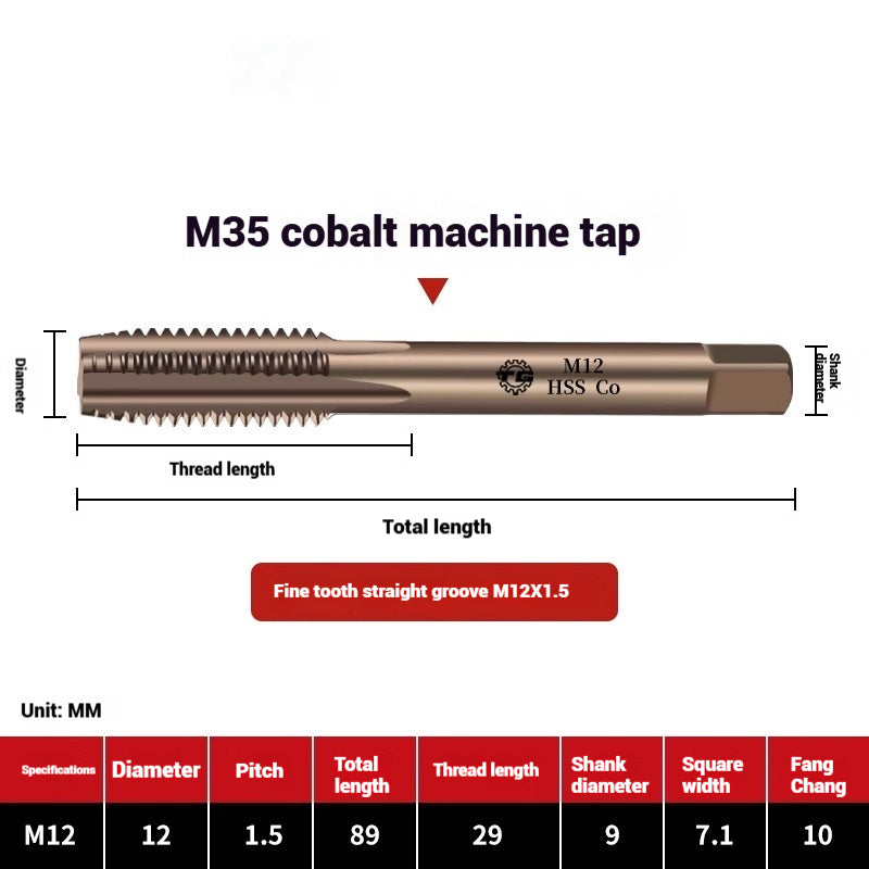 1104-M35 Cobalt straight flute tap machine tapping stainless steel special high-speed steel tapping coarse teeth spiral apex Shandong Denso Pricision Tools Co.,Ltd.